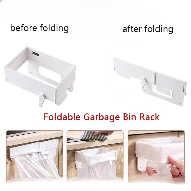 Foldable Hanging Trash Bag Holder Bathroom Trash Can Rack Save Space Trash Garbage Bag Hanger Waste Bin Kitchen Storage Holder