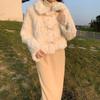 Warm and Attractive Horn Buckle Fur Integrated Short Coat Women's New Spring Thickened Plush Top