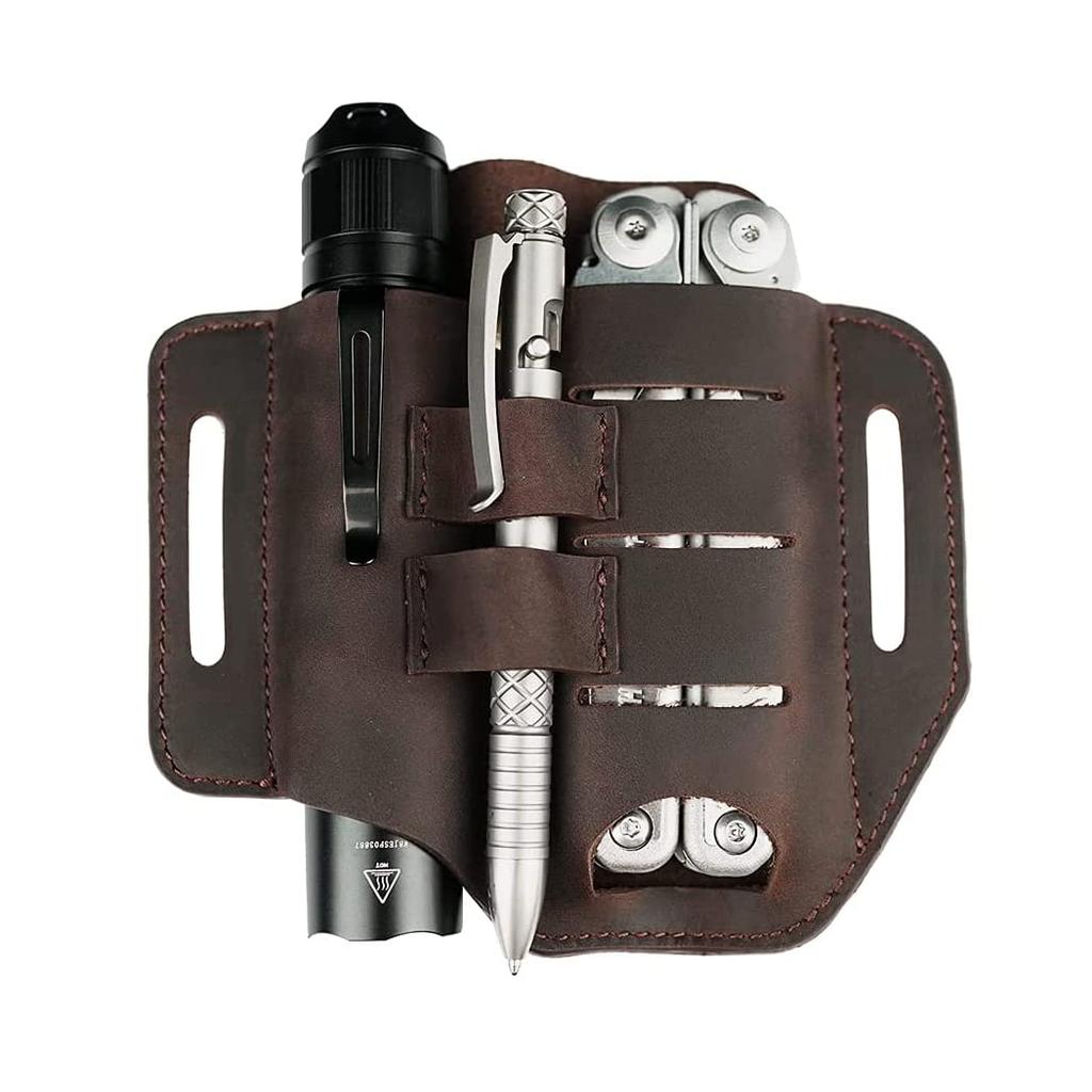 VIPERADE PJ13 EDC Leather Knife Belt Flashlight Handcrafted Organizer Sheath for Tactical and Tools Sheath, Sheath/Leather Holster/Leatherman