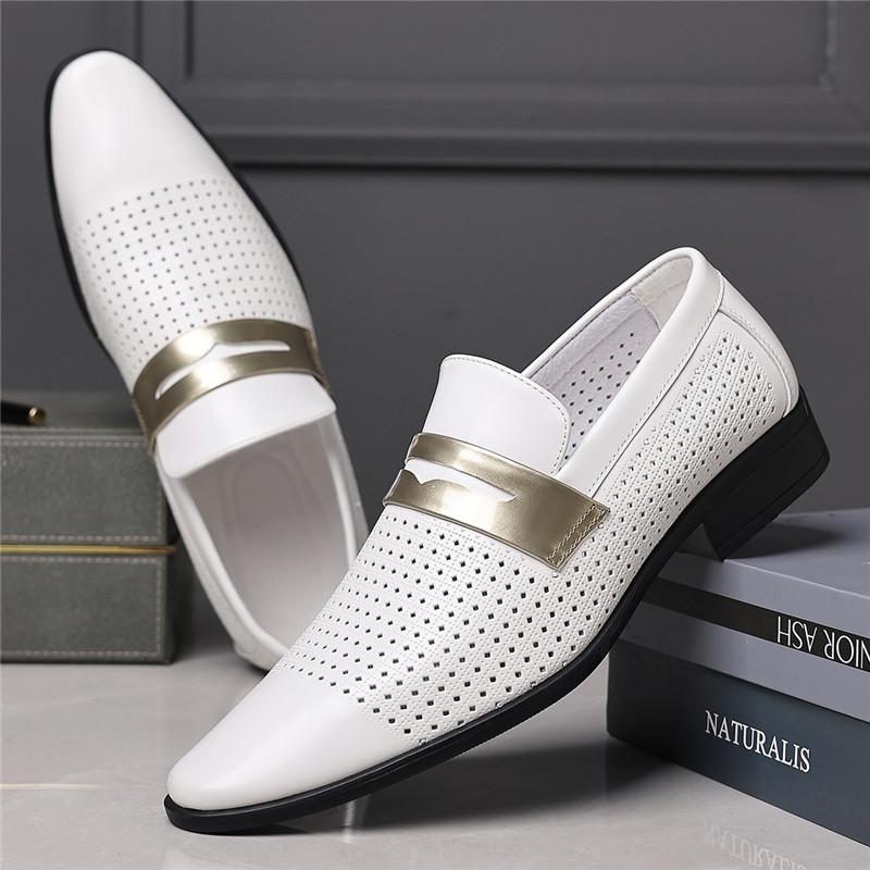 Summer New Designer Breathable White Brown Patent Leather Shoes For Men Casual Penny Loafter Business Formal Dress Footwear