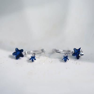 Sea Blue Cut-faced Stars Frische und literarische Sternentemperament Ohrringe für Frauen