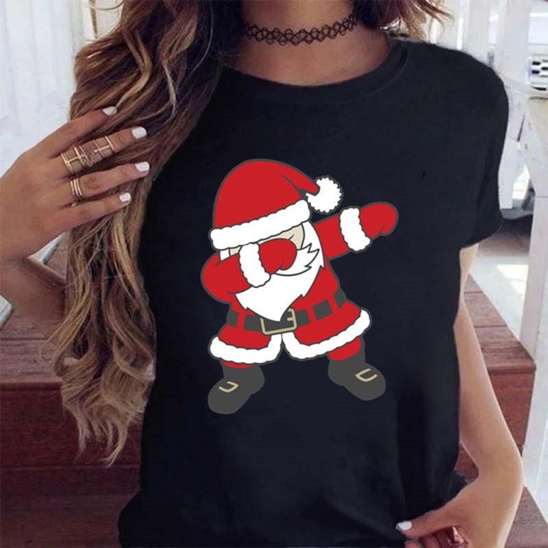 Merry Christmas Santa Leopard Plaid Tree Print Womens TShirt Casual Short Sleeve Top For Holiday Party Enthusiasts S