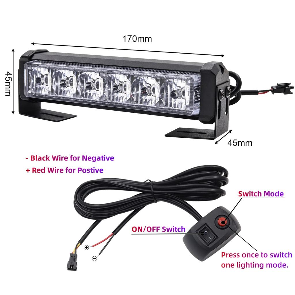 Super Bright 12V LED Strobe 2 X 6 Warning Light for Emergency Flashing Flashing and Steady 2 High with Universal for and Cars Light, LEDs, 2-in-1