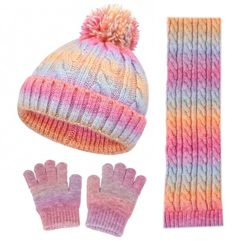New Winter Hat Scarf Gloves Set 3-10Y Warm Pompom Knitted Hats Thicken Windproof Toddler Bonnet Children's Outdoor
