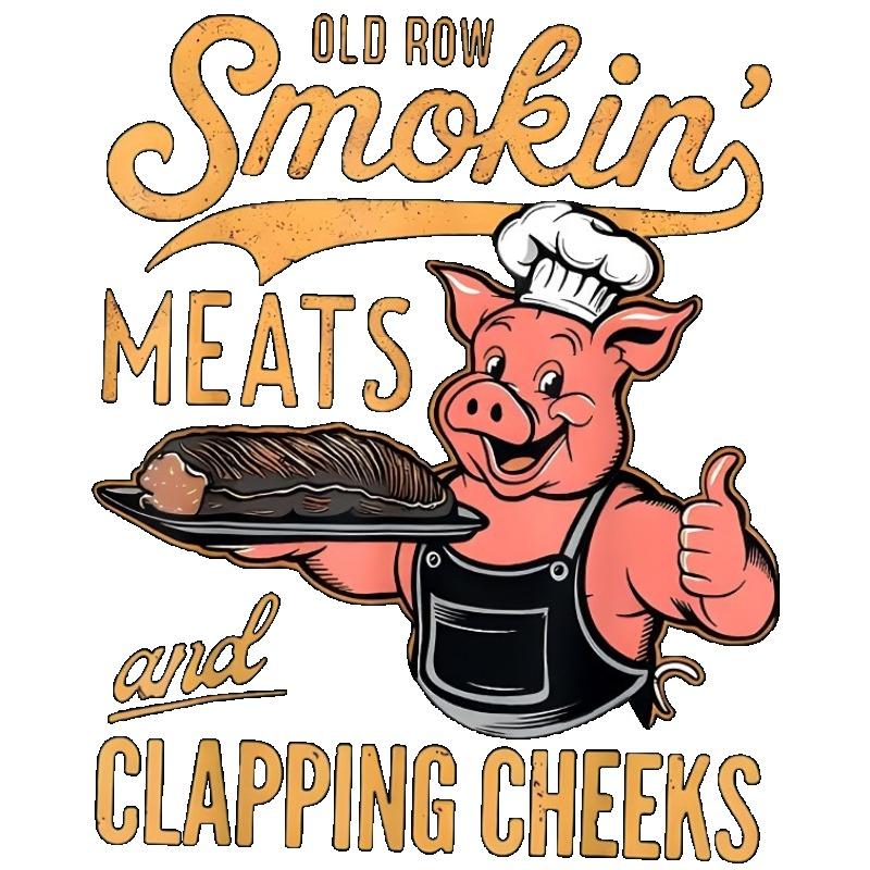 Crewneck T Shirt Black Smokin Meats and Clapping Cheeks Pig Chef Graphic Print Casual Wear for Men and Women