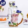 Heat Resistant Glass Cup  Rose Enamel Coffee Cup Mug Flower Tea Glass Alloy Handgrip Cup