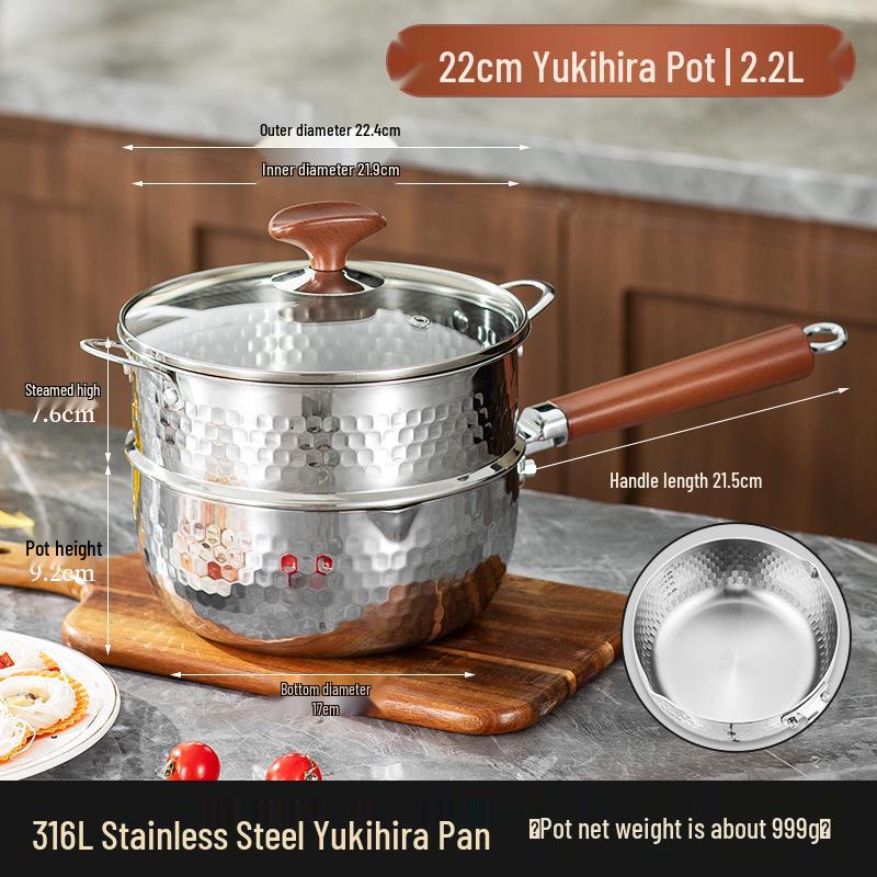 316L Stainless Steel Non-stick Yukihira Pan - Thickened Milk and Baby Food Pot for Induction Cookers, Steaming, Boiling, and Soup