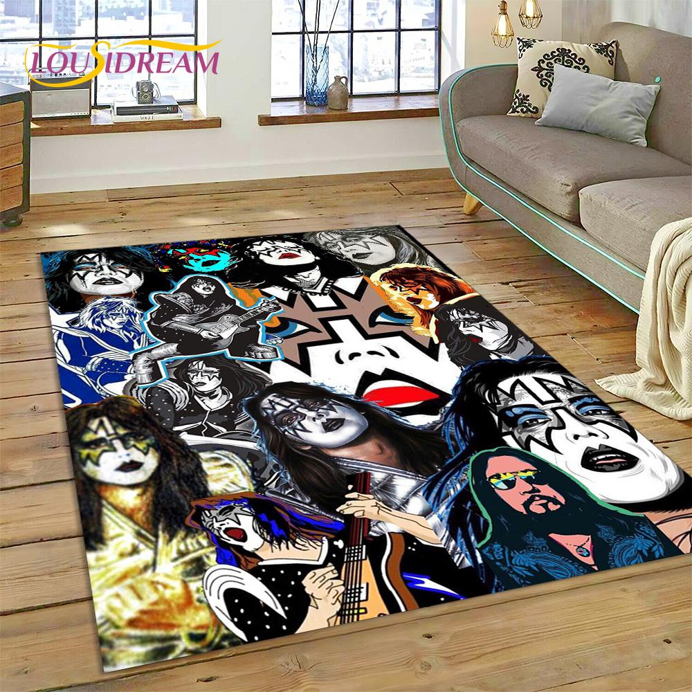 Neuester Kiss Rock Heavy Metal Band Teppich für Wohnzimmer Schlafzimmer Heimdeko, rutschfeste Bodendekoration für Sofa Fußmatte