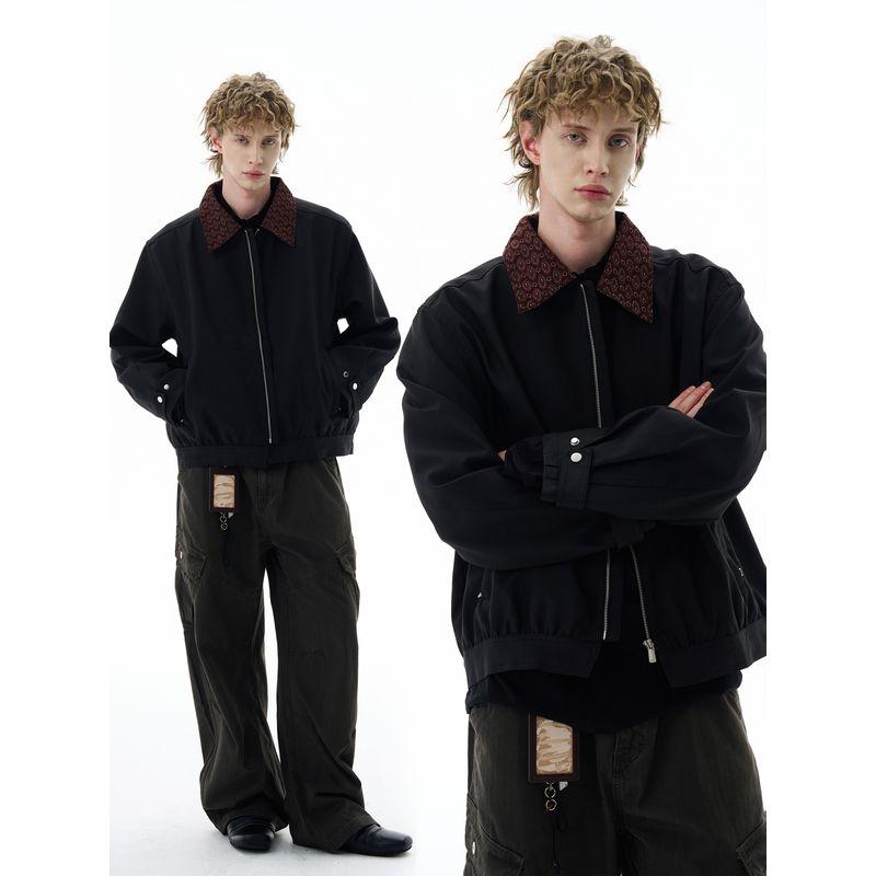 Kisko American Old Money Style Jacquard Lapel Patchwork Zipper Jacket for Men and Women, Cool and Loose Casual Short Jacket