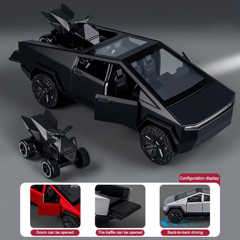 1:36 Alloy Pickup CyberTruck Pull-Back Car Collection For Boys And Children Gift One Large And One Small Vintage Toy