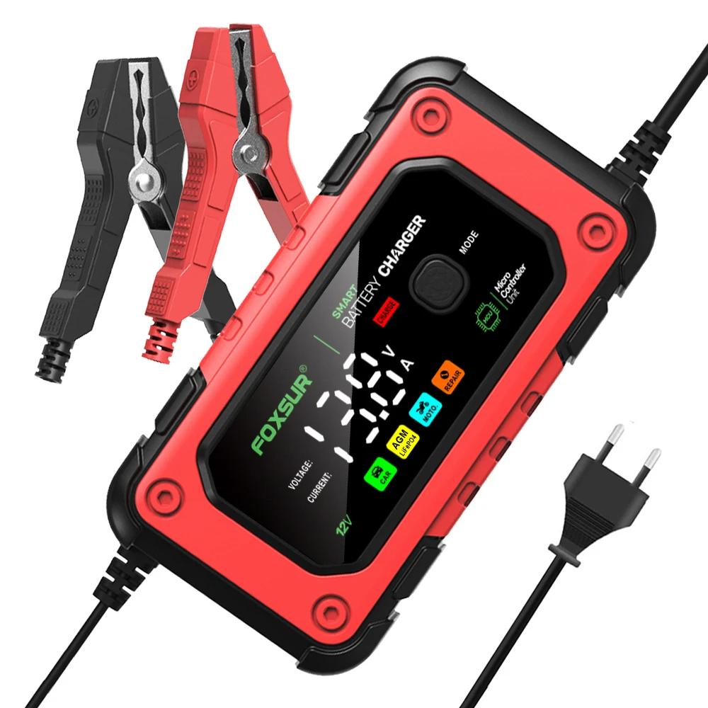 NEW 12V 7A Intelligent Repair Motorcycle Charger FOXSUR Universal Repair Car Battery Charger for Lead Acid LiFePO4 Battery