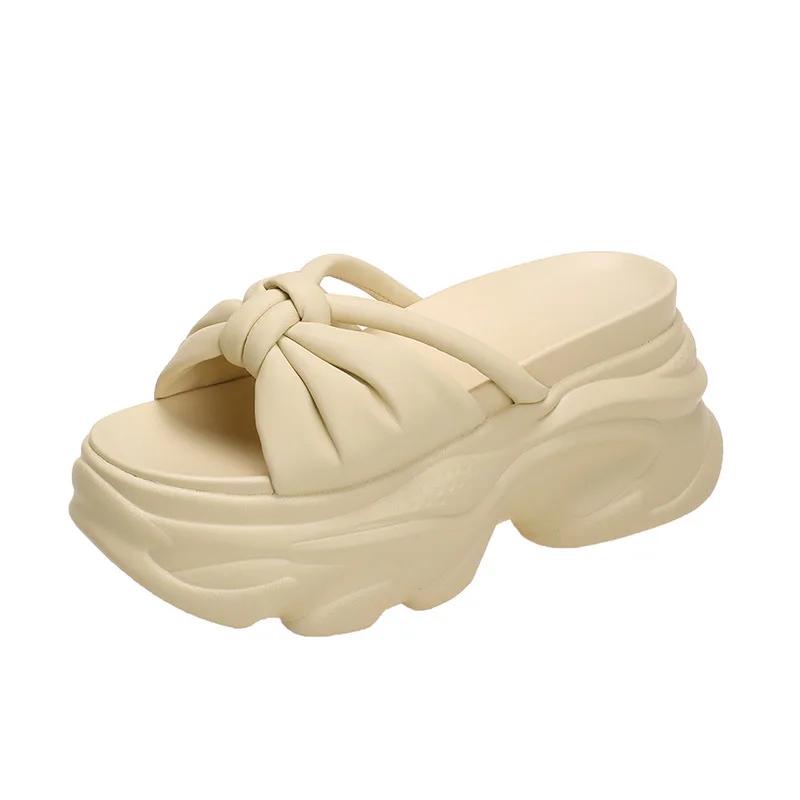 Fashion Shiny Rhinestone High Platform Slippers New Women 9CM Heels Leather Chunky Sandals Woman Summer 2025 Thick Bottom Wedges Slides