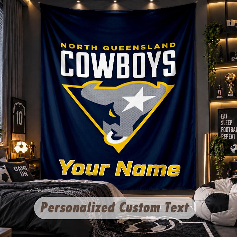 TapestryNorth Queensland Cowboys Custom Name Text Personalized Wall Hanging Tapestry Home Wall Decor