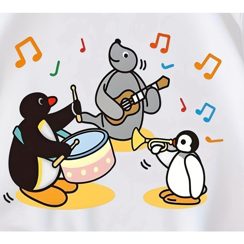European Size Childrens Round-neck Short-sleeved T-shirt with Cartoon Animal Concert Pattern Print