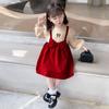 Children's Dress Puff Long Sleeve Bowknot Kids Dress Fake Two-piece Dress Girls' Princess Dress