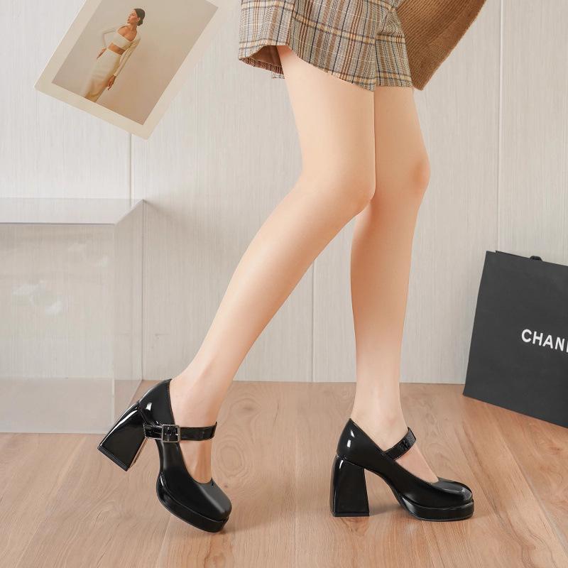 

Женские свадебные туфли на высоком каблуке с туфлями Мэри Джейн, водонепроницаемые туфли на толстом каблуке, бежевые туфли для подружек невесты 38 чёрный