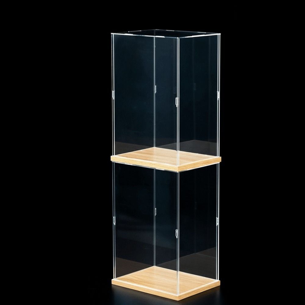 Transparent Acrylic Acrylic Display Case Stackable Design No-glue Assembly Dustproof Cover Wooden Bottom Display Box