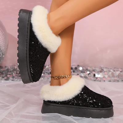 Moda inverno botas femininas mais vendidas bico redondo sapatos baixos para mulheres botas de neve de tornozelo sem cadarço bota plataforma estilo fada brilhante ao ar livre