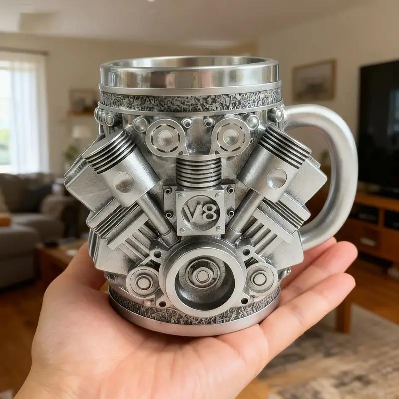 1pc V8 engine design stainless steel cups, mugs, coffee cups, decorations, ideal gifts for car enthusiasts