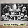 2D plane, 1 Gothic birthday celebration banner with skull and crow design - black and white 2D plane party decorationyzb
