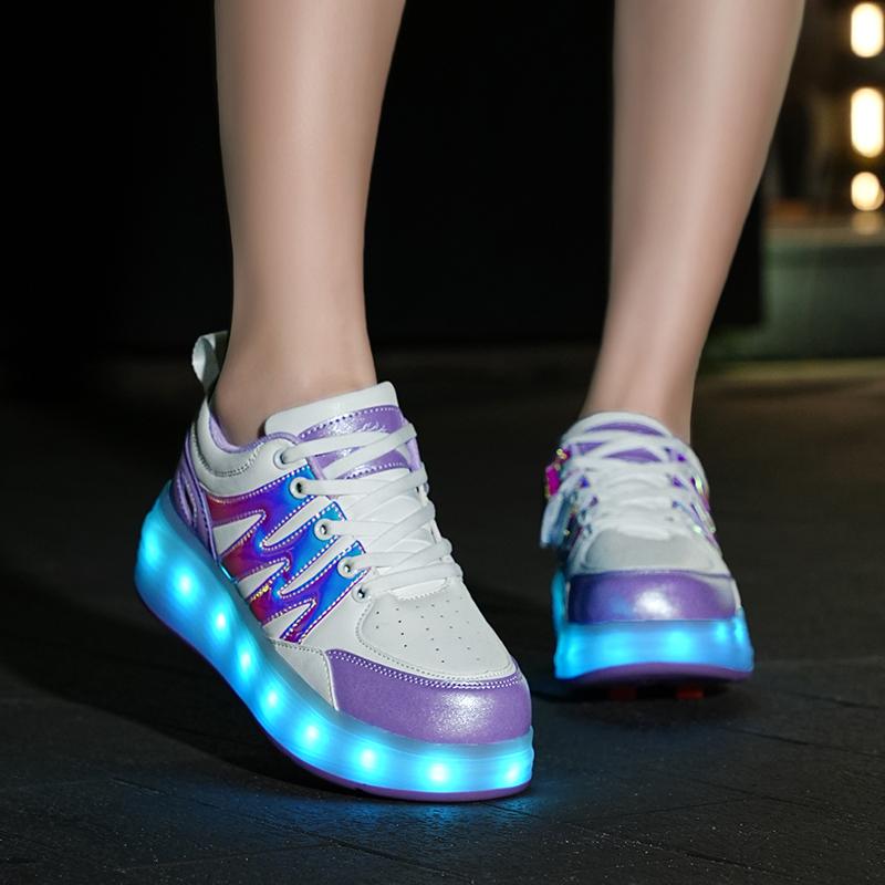 Kids Sneakers Led Light Shoes Children's Boys Girls USB Charging Glowing Sport Wheels Outdoor Parkour Roller Skate Shoes