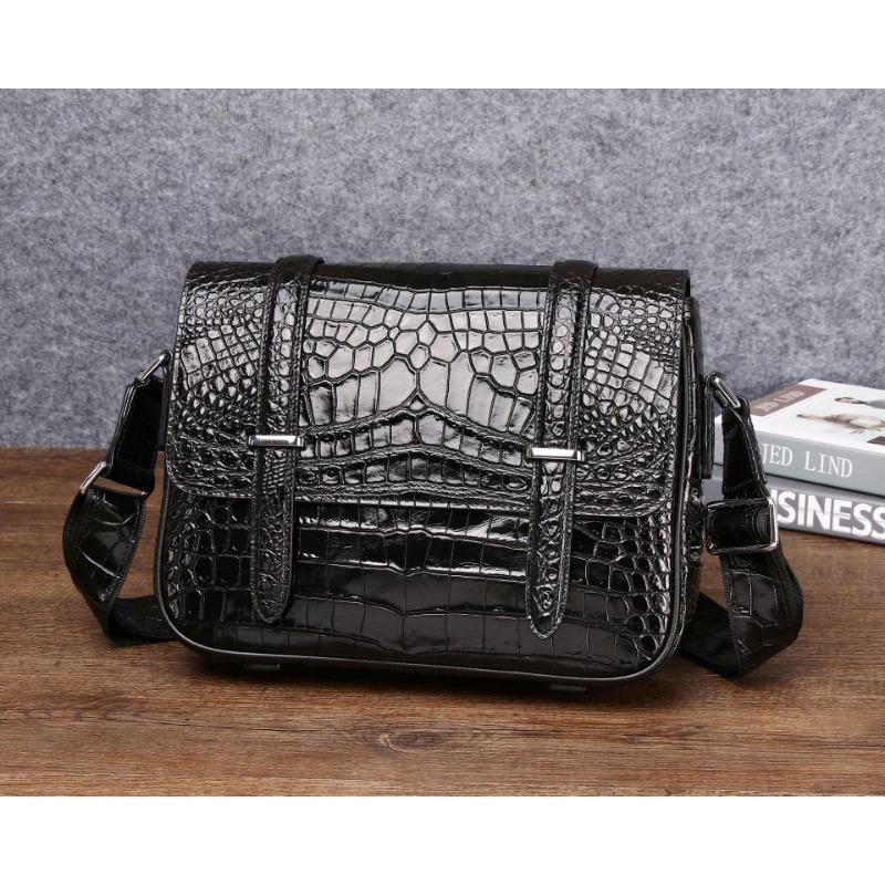 

Мужская сумка Кембридж, Мужская сумка из кожи с текстурой живота крокодила, Повседневная деловая кожаная сумка через плечо, Легкая роскошь и ретро чёрный