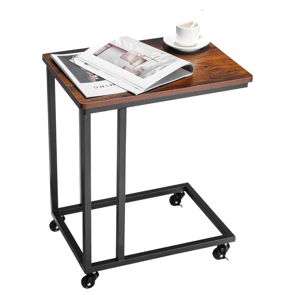 C Table, C Shaped Sofa Side Table with Metal Frame Rolling Casters, Portable C Shaped End Stand for Living Room Bedroom Office, 19.69 x 13.78 x 23.82