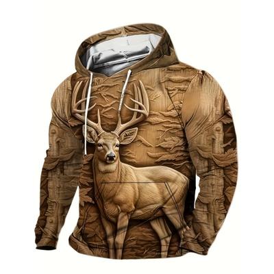 Großer Herren-Kapuzenpullover mit Hirschdruck für Herbst- und Wintermode, lässiger Kapuzenpullover für Herrenbekleidung