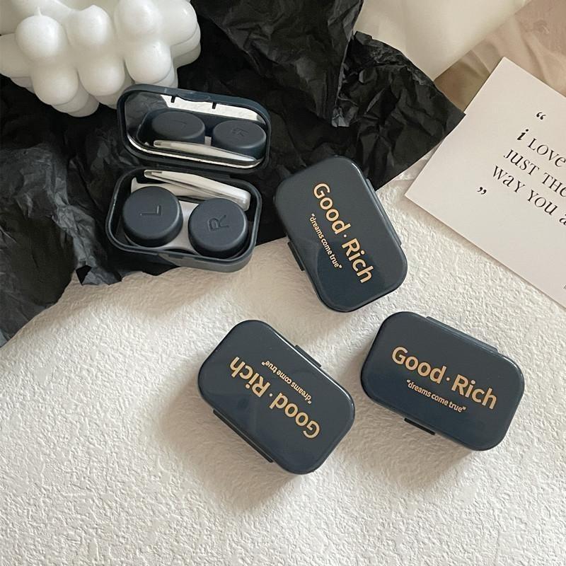 1pc Ins Letter Print Contact Lens Case Contact Lens Companion Box Beauty Eye Box Portable Contact Lens Box with Mirror Tweezers