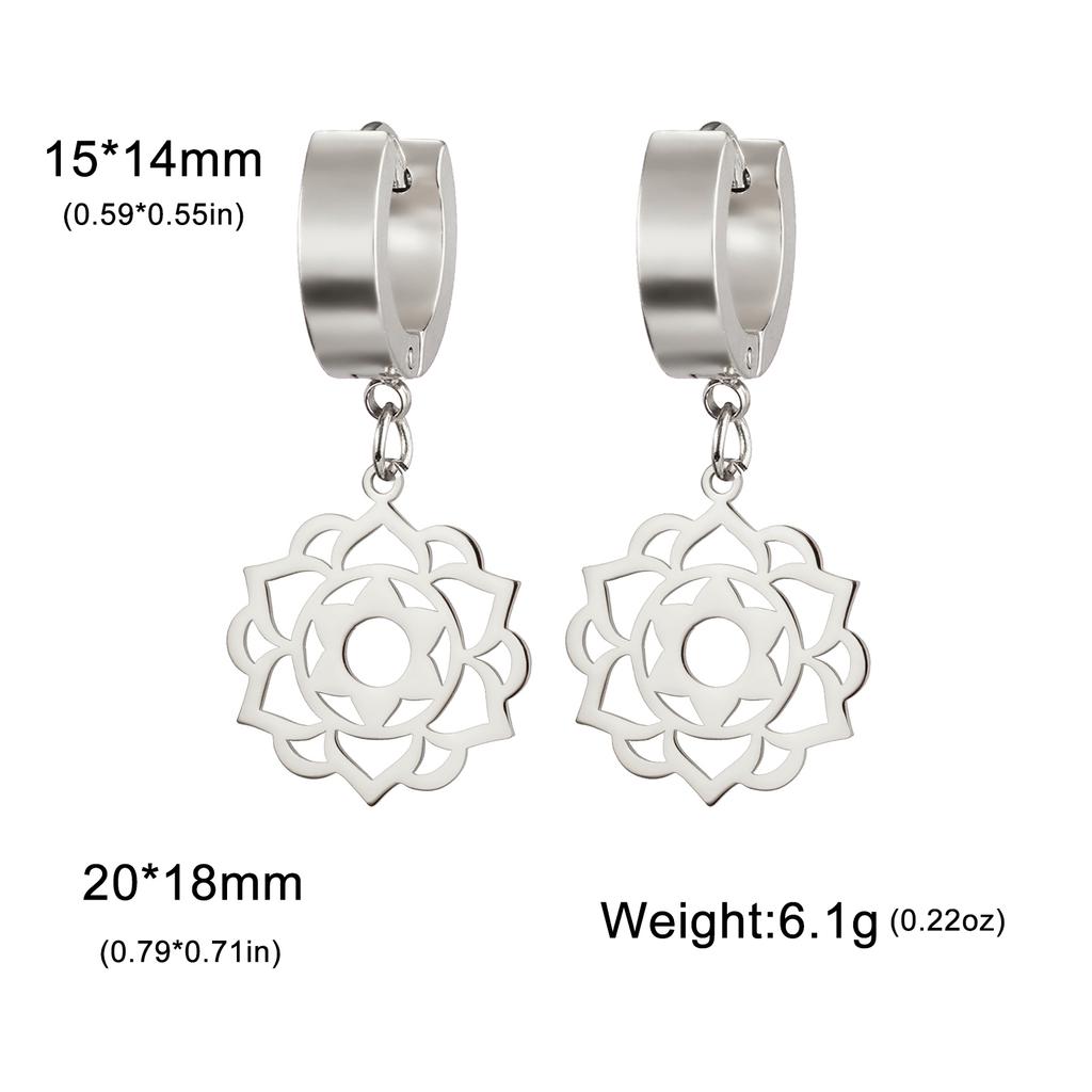 LIKGREAT Stainless Steel Lotus Flower Earrings Elegant Mandala Chakra Drop Pendant Women Healing Buddha Spiritual Yoga Jewelry