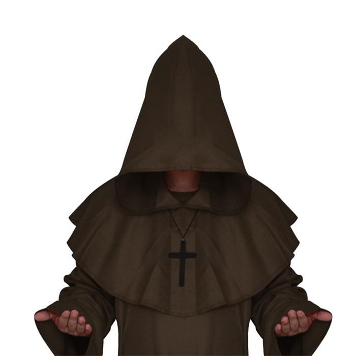 Costume Moine Médiéval Homme - Robe Prêtre Avec Capuche, Croix Et Chapelet Pour Halloween Et Carnaval