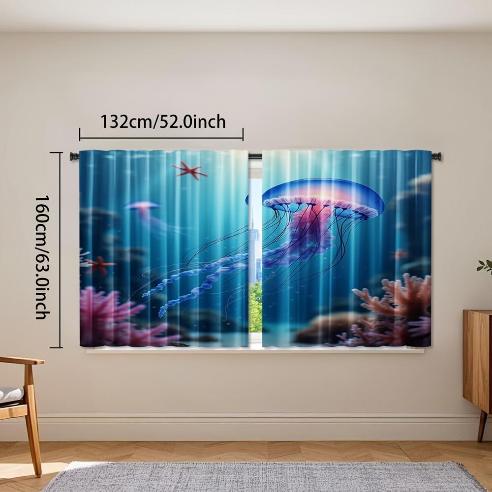 2pcs Mermaid Party Window Curtains   Rod Pocket Style   Semi-Sheer Polyester Pongee Decorative Panels for Living Room   Kitchen   Be