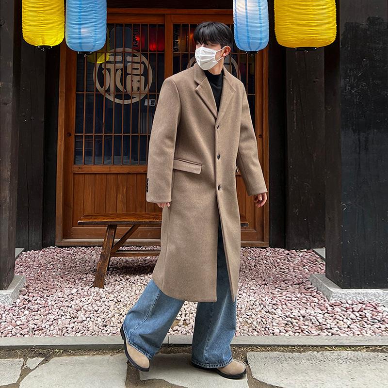 

Шерстяное пальто средней длины, мужская зимняя куртка-ветровка из утолщенной шерсти в корейском стиле, свободного покроя L