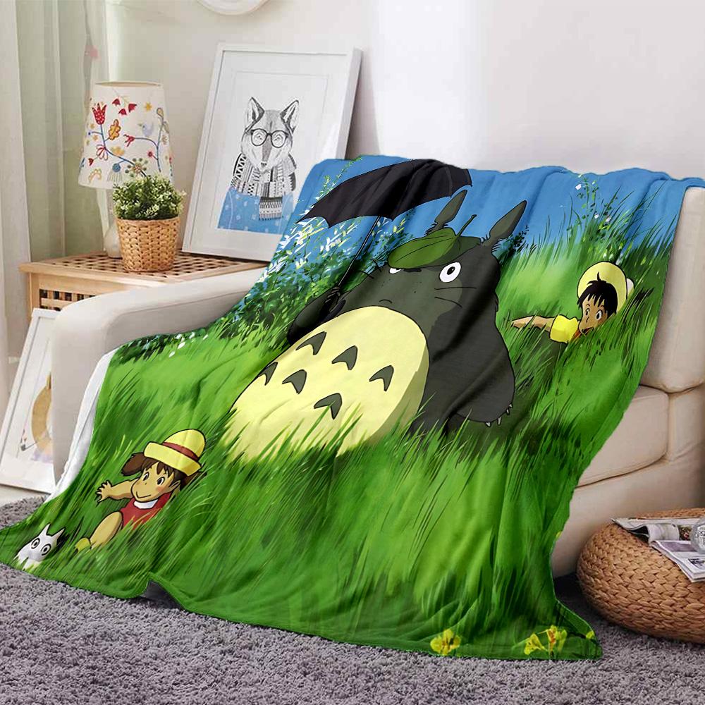 Totoro Umbrella Grass Flannel Blanket Super Soft Warm Cozy Blanket for Sofa Bed Office Travel All‑Season Home Decor Gift