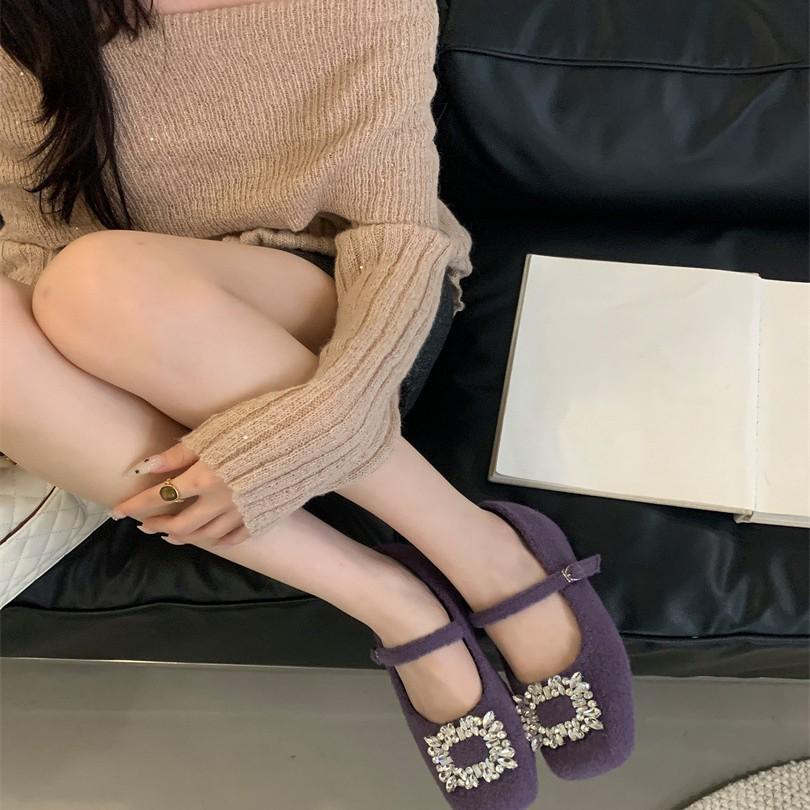 2025 Korean version of the spring new fashion word with rhinestone buckle Mary Jane shoes low heel shallow mouth women's single shoes