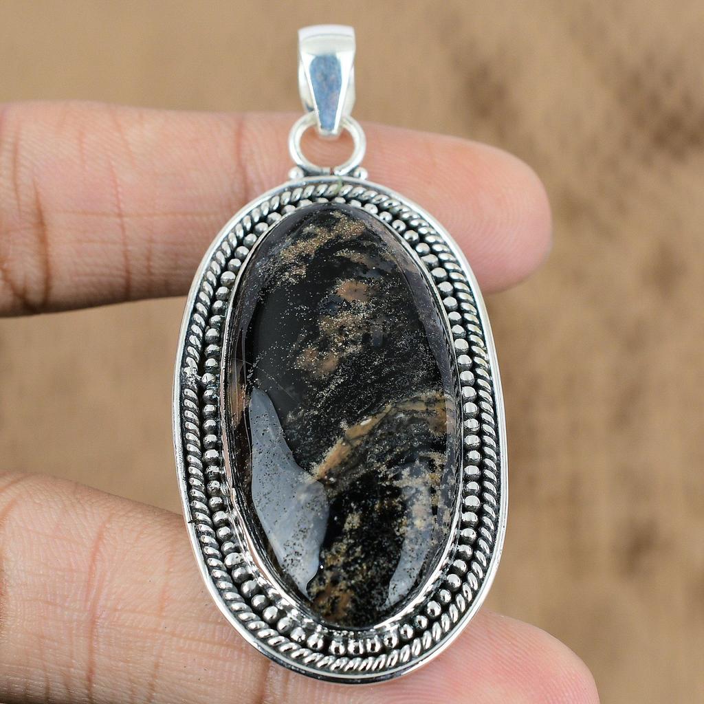 Mothers day Deal Oval Natural Honey Dendrite Opal 925 Sterling Silver Pendant
