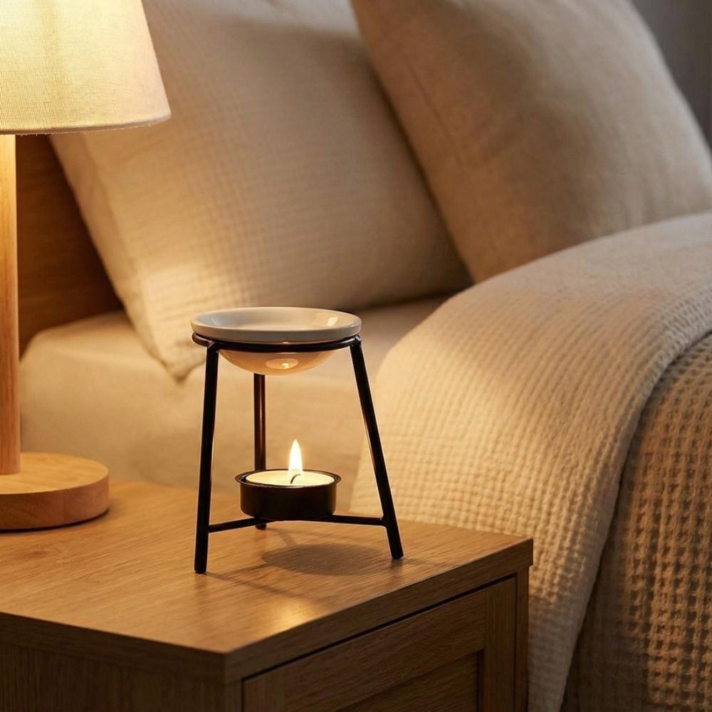 Ceramic Bowl Aromatherapy Stove Iron Base Metal Rack Essential Oil Burner Romantic Hollow Out Tealight Holder Spa Meditation