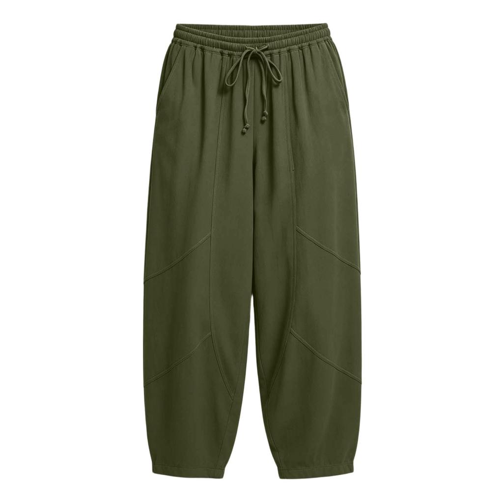 Women's Color Elastic Waist Drawstring Pants with Pockets, Casual Pants