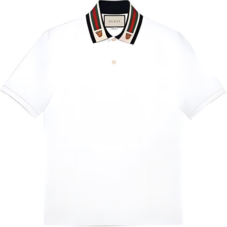 Gucci Pánské bílé bavlněné polo s proužkem a hlavou kočkovité šelmy 545714-XJAGU-9061