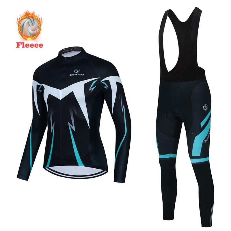 Winter Bike Team Fleece Cycling Jersey Set Fluorescent Green Ropa Ciclismo Men's Long Sleeve Warm MTB Bike Clothes Uniform Road Bicycle Cycling Suit