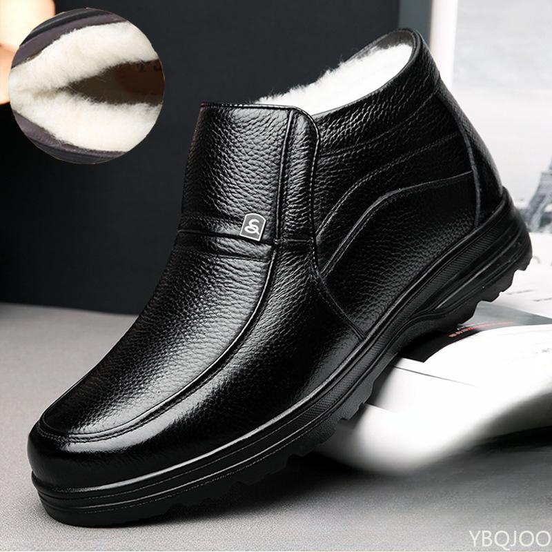 

Winter Men s leather Shoes High top casual cotton Boots Wool warm comfortable shoes Fashion light Male boots Botas Homme 43