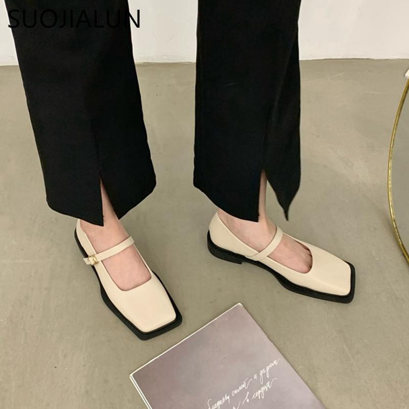 Fashion SUOJIALUN 2025 Autumn Flat Heel Women Loafer Shoes Fahion Square Toe Slip On Shallow Ballerina Shoes Female Ballet Zapatos Muje