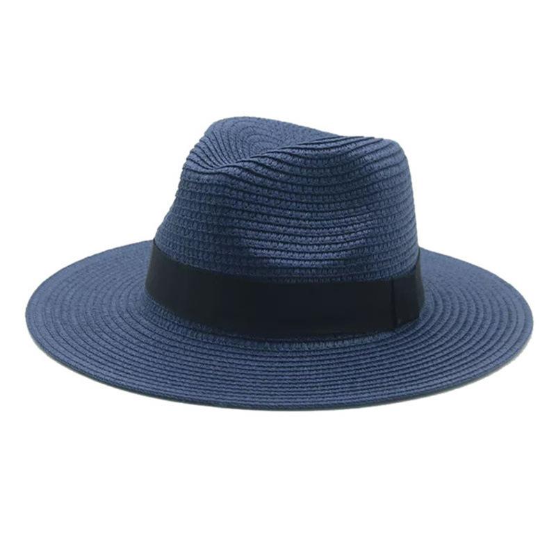 Black Ribbon Panama Straw Hat Flat Eaves Outdoor Spring and Summer Sunshade Beach Hats for Women