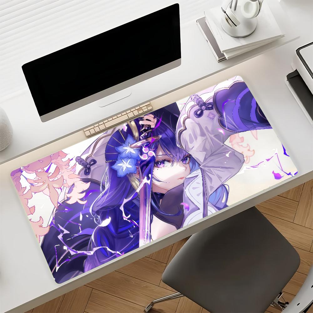 Genshin Impact Raiden Shogun Large Gaming Mouse Pad Nonslip Rubber Base Xxl Deskmat For Laptop Pc Gamer Home Office Decor