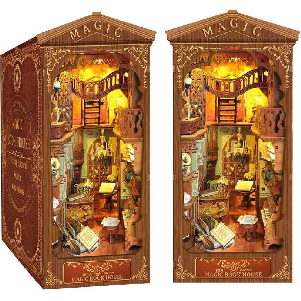 CRIOLPO Book Nook Kit - DIY Doll House Booknook, Book Nook Miniature Kit for Bookshelf Doll Houses for Adults Teen Halloween, 3D Wooden Puzzle Magic book house