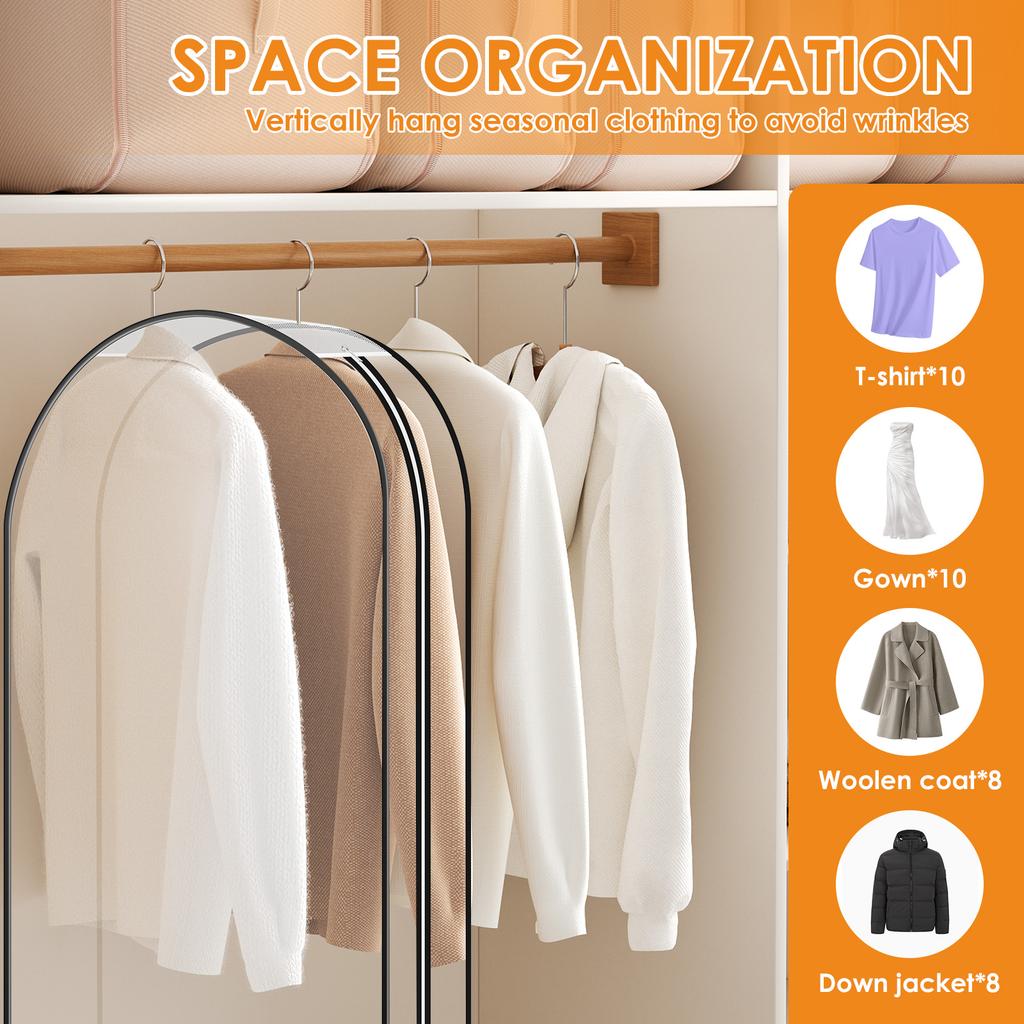 4Pcs Clothes Hanging Dust Cover Garment Bag with Side Zip Washable Clothes Bag for Wedding Dress Suit Coat Closet Wardrobe