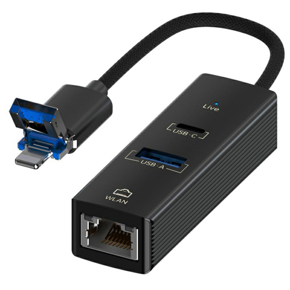 

8Pin/USB to USB-A USB-C RJ45 Network Adapter 100Mbps Ethernet Connector Silver