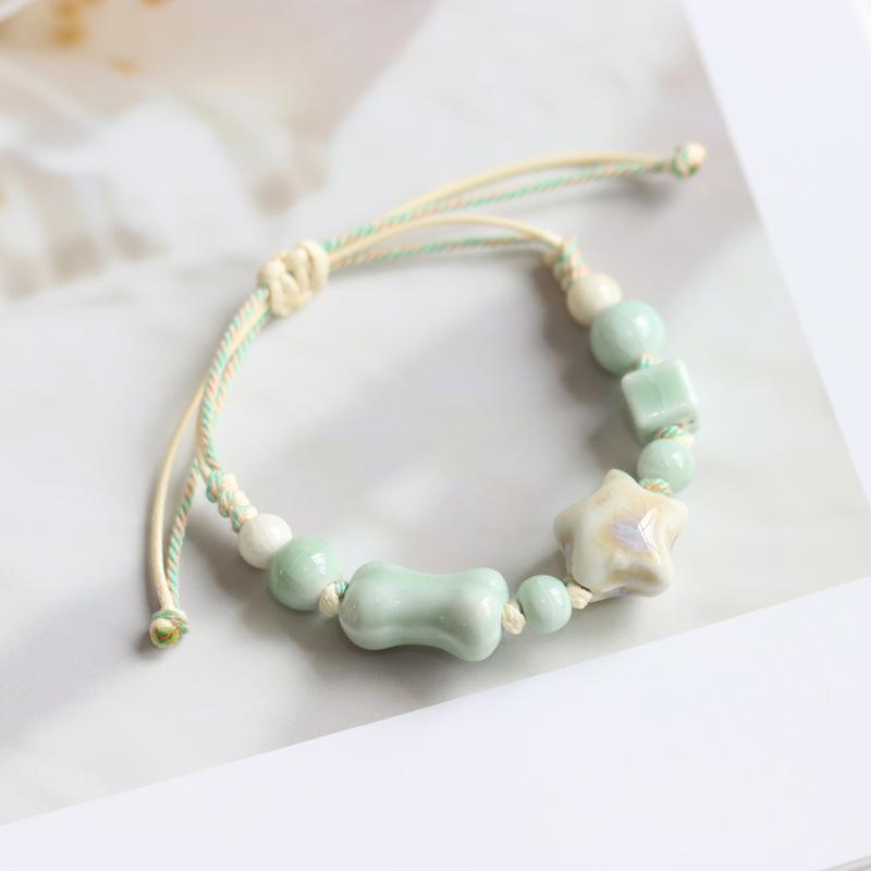 Ethnic Style Artistic Woven Jingdezhen Ceramic Hand Rope Student Children's Bracelet