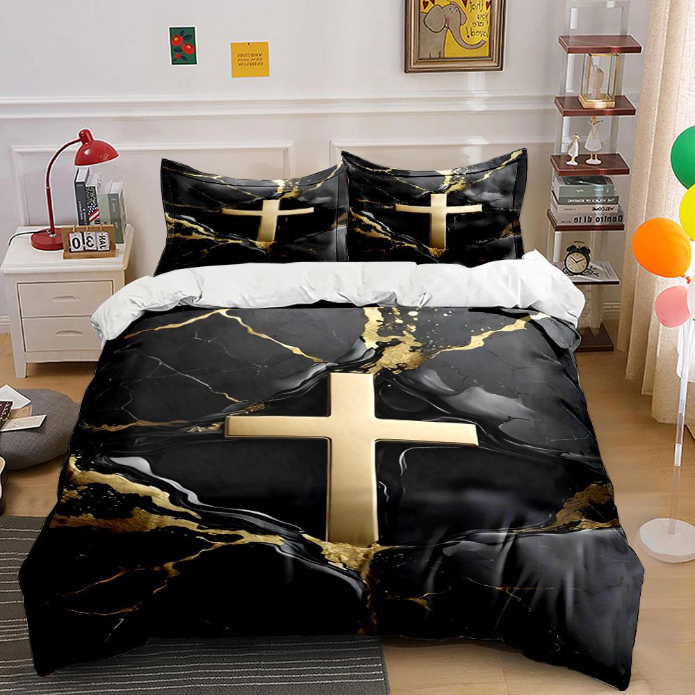 Golden cross on marble. Bedding sets Duvet covers Pillowcases(1* Duvet Cover 2* Pillowcases without duvet insert)