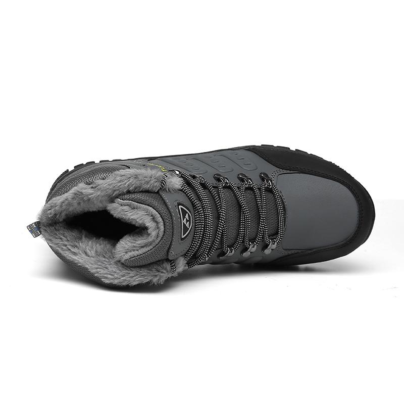 Holfredterse Outdoors Hiking Shoes Plush Men'S Leather Ankle Fur Snow Boots Winter Waterproof Work Boots 6035 Black/Grey/Green